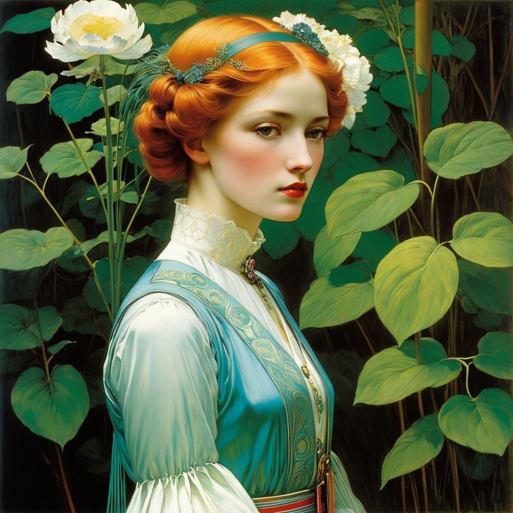 Elegant Woman Portrait in Art Nouveau Style