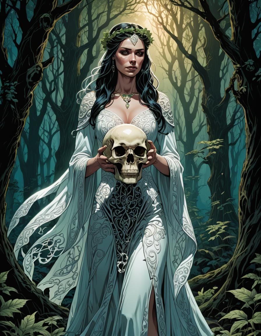 Ghostly Celtic Druid in Forest, Comic Book Art
