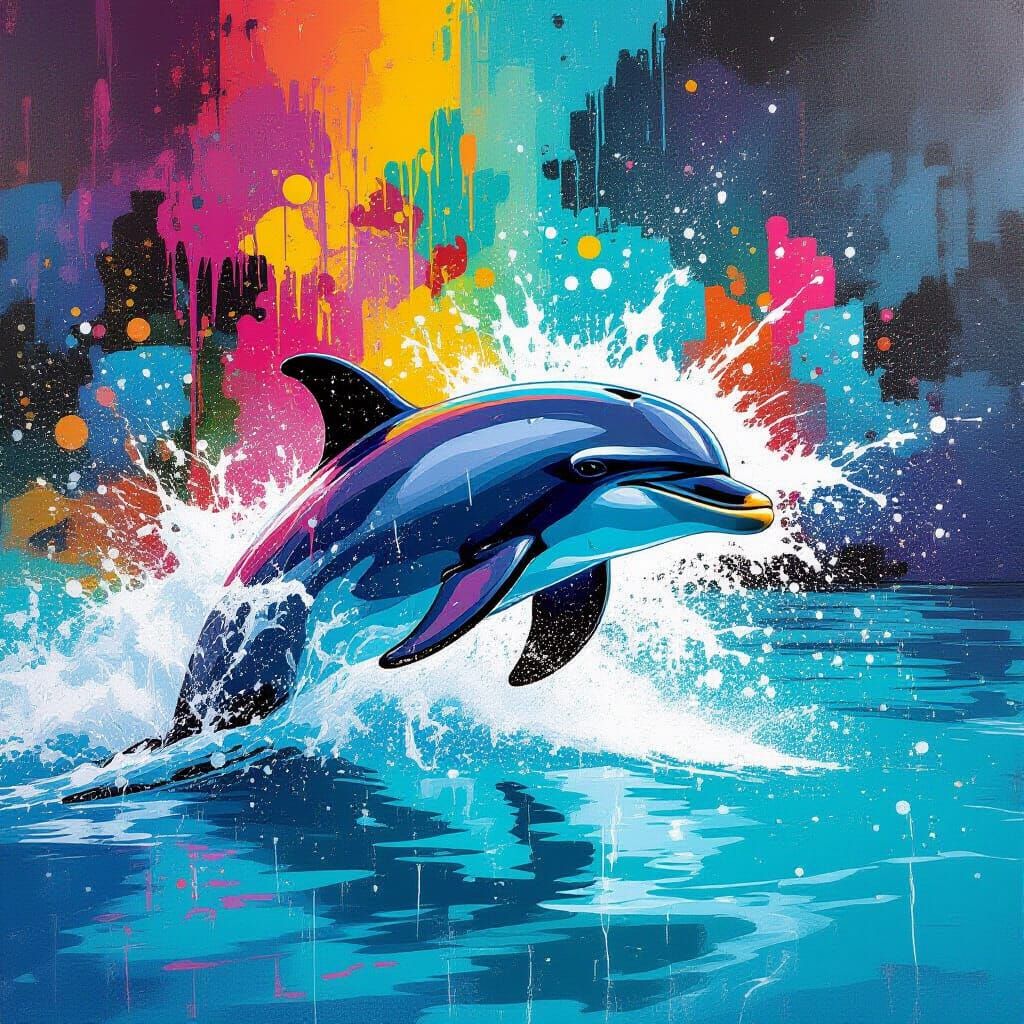 Dolphin Splashing in Graffiti Art Style