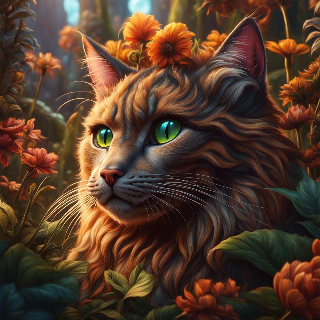 Sweet Cat with Big Wild Cat: Detailed Painting