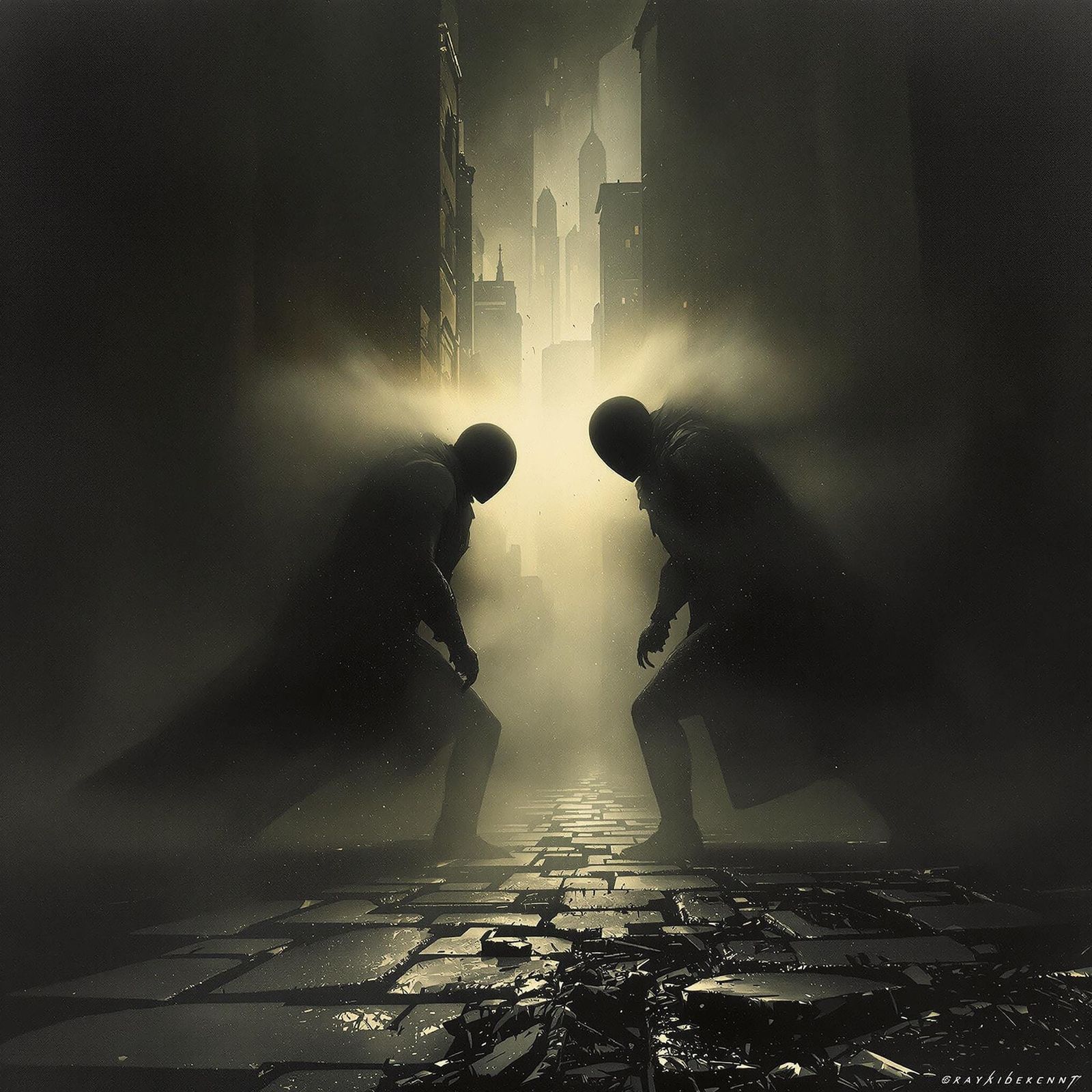 Dramatic Duel in a Dark, Misty European Setting