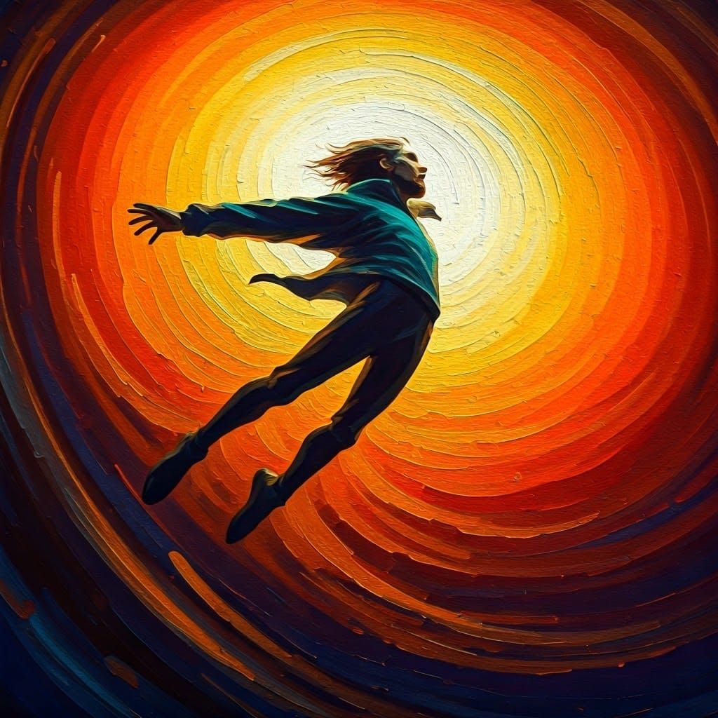 Ethereal Figure in Mid-Air, Taking a Leap of Faith in a Vibr...