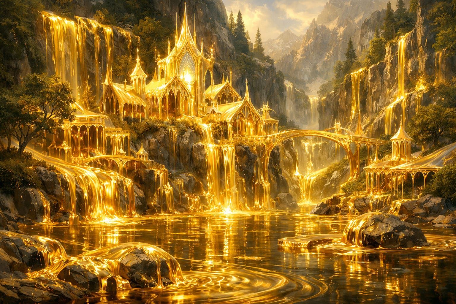 Liquid Oil Painting of Rivendell Landscape