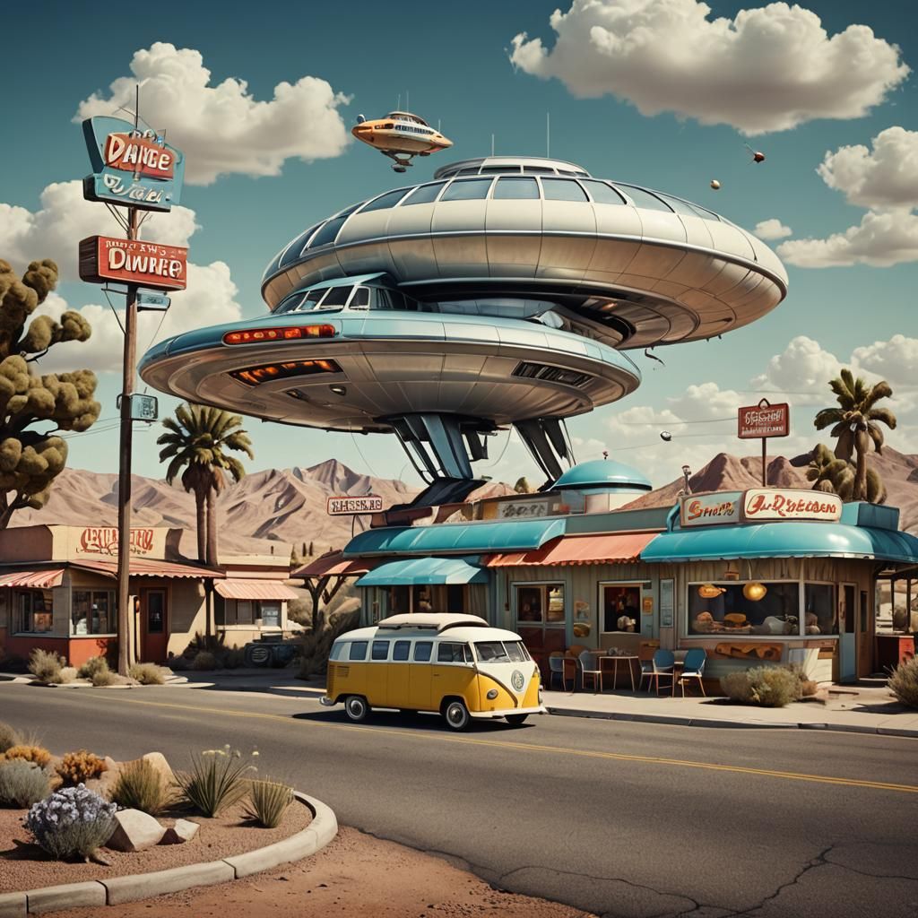 Surreal Road Trip with Flying Saucer Diner