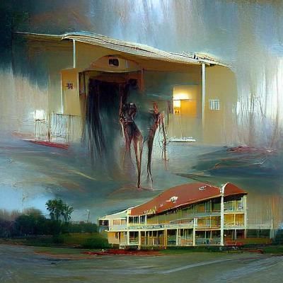Creepy Motel as Oil Painting