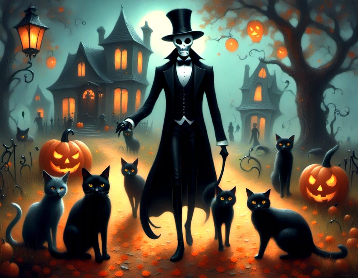 <lora:Black Theater:1.0>A 3D render of a Halloween-themed sc...