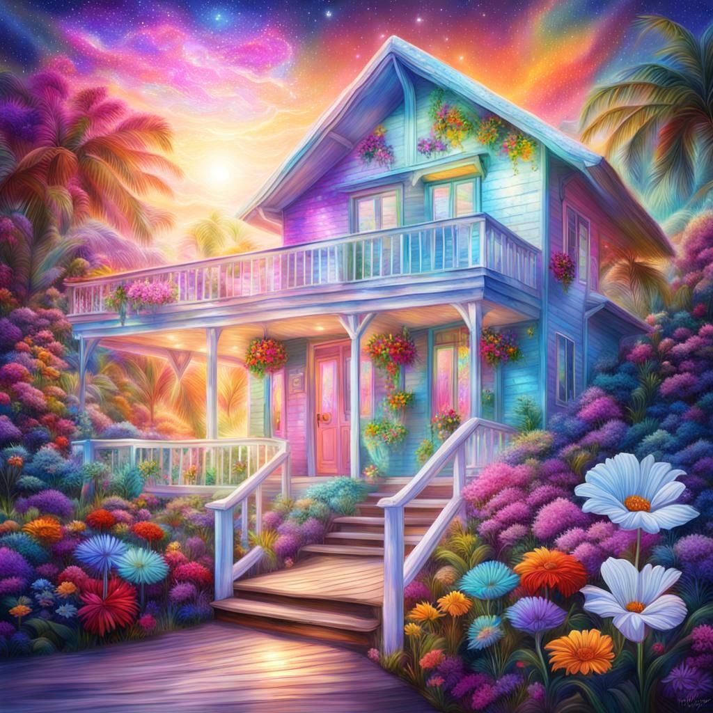 Beach Cottage with Flowers in Astral Style