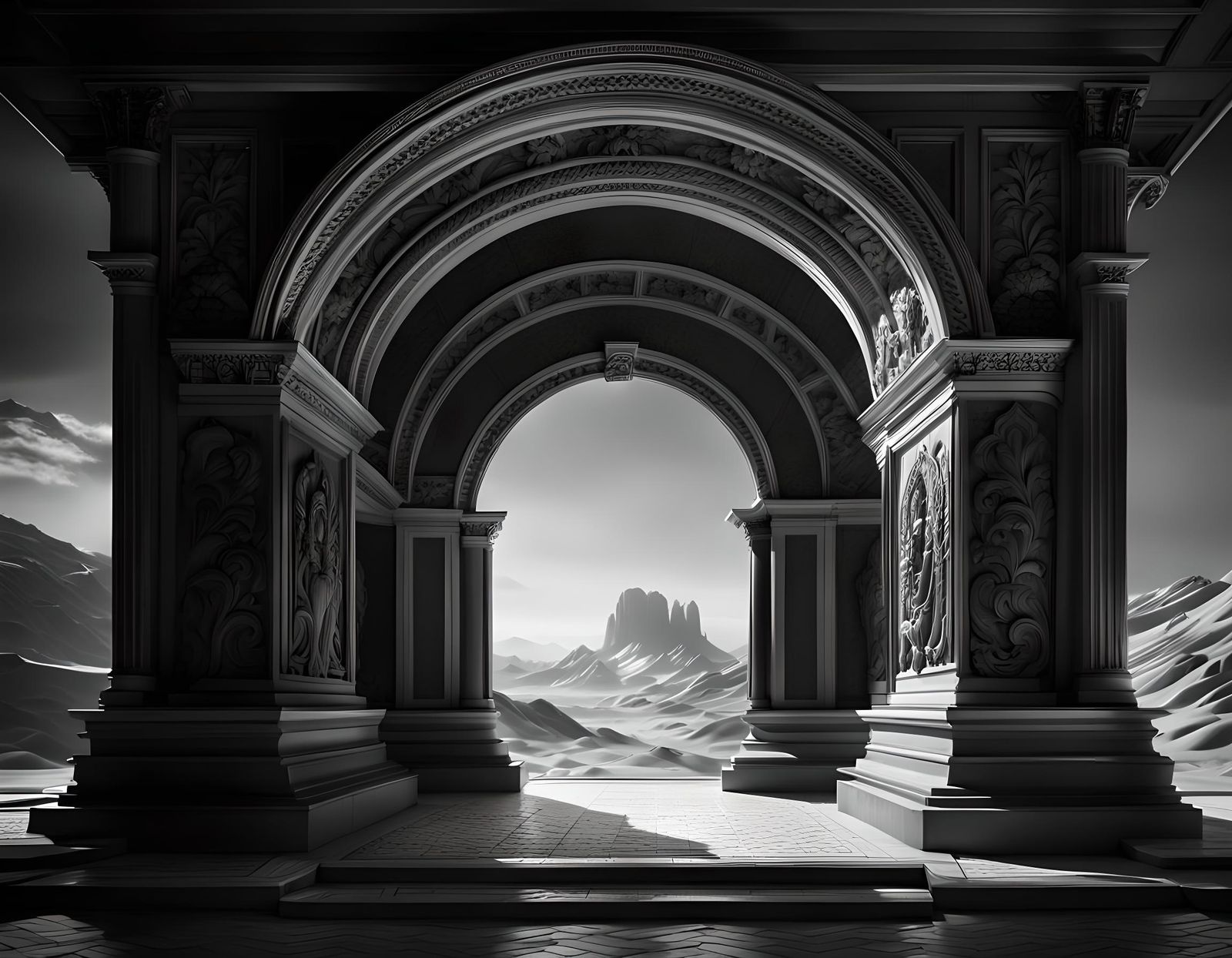 Deconstructed Arch Assembly in Detailed Digital Art