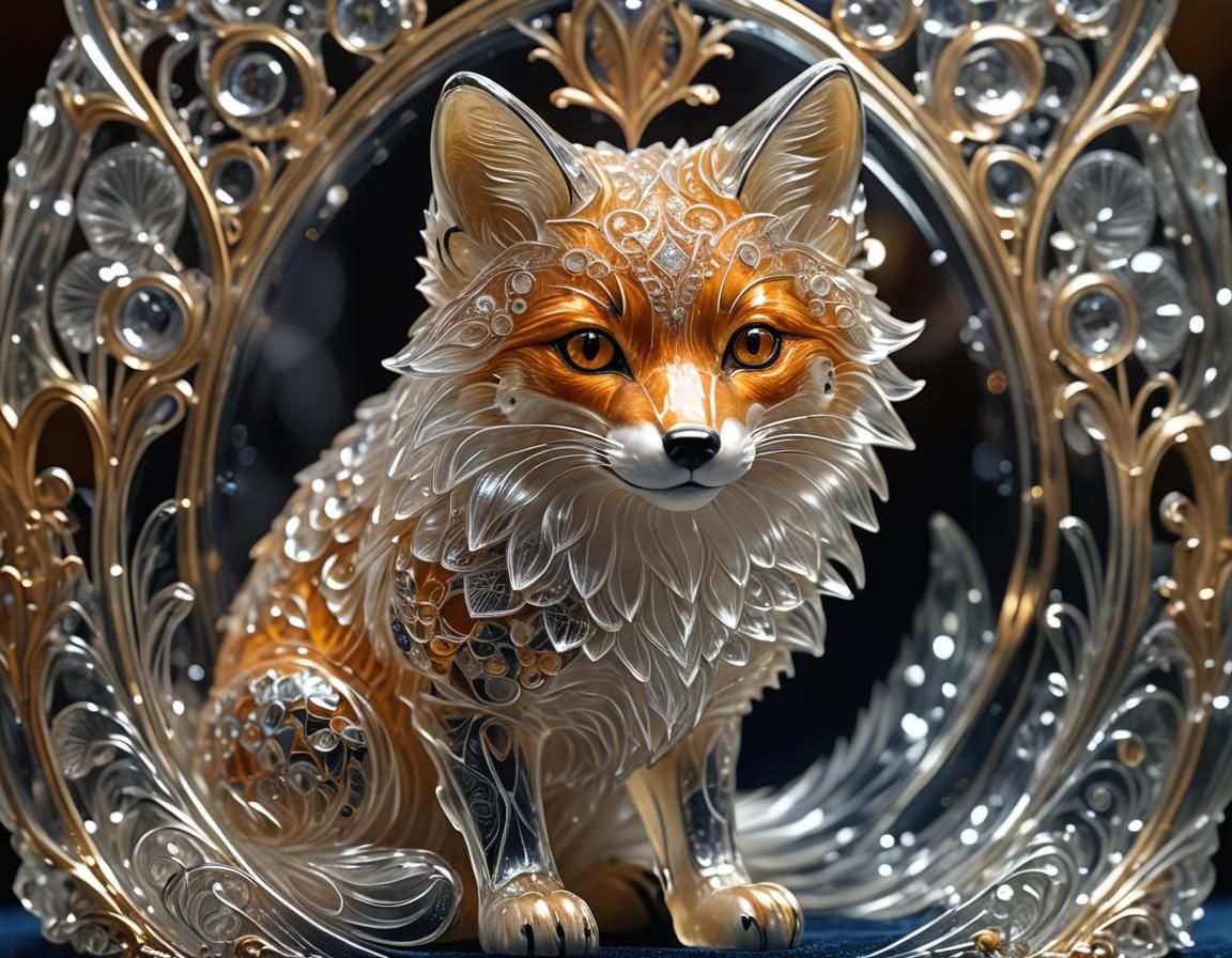 Intricate Glass Fox in Art Nouveau Style
