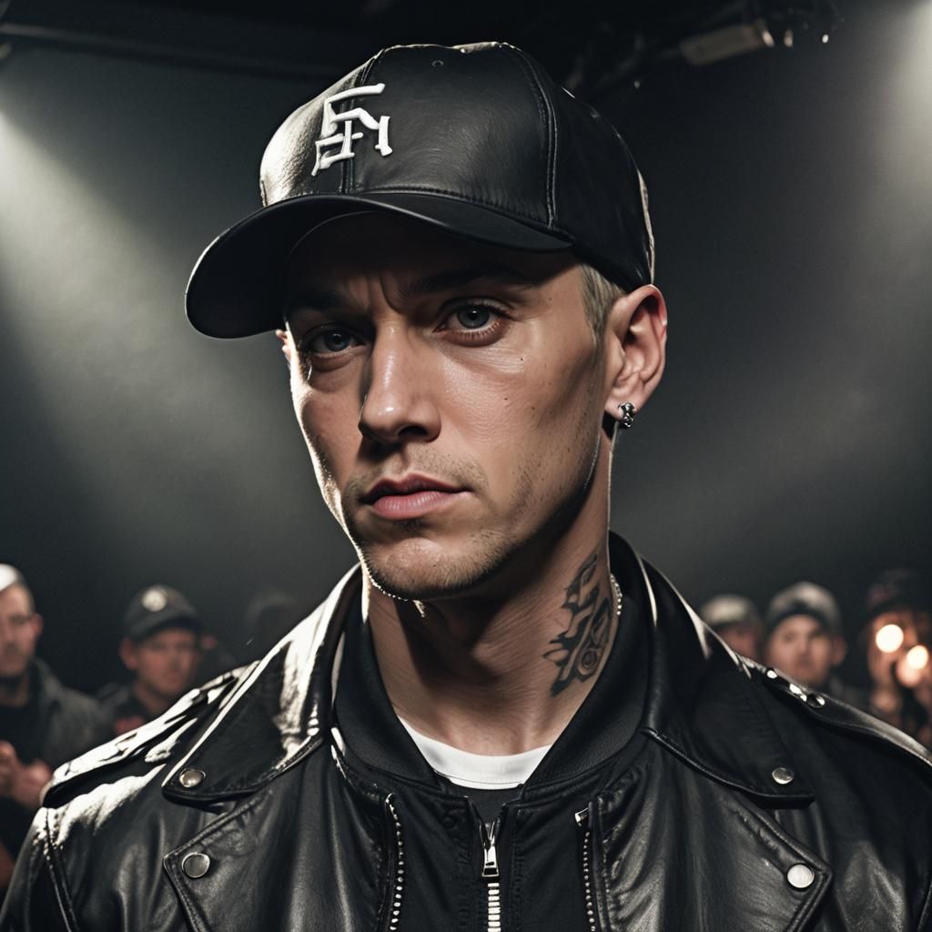 Eminem Rapping in Recording Studio: Hyper-Realistic Portrait