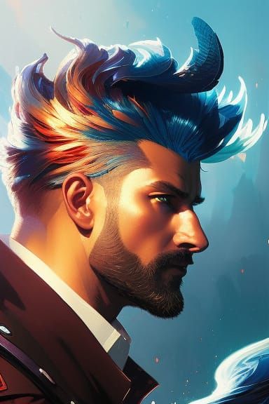 Handsome Angel with Red Wings, Detailed Portrait