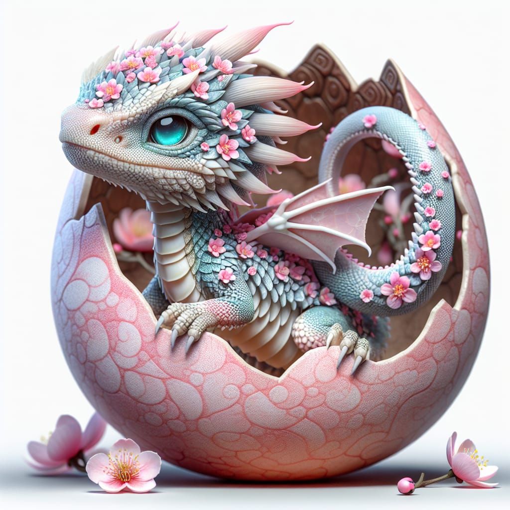 Cherry Blossom Dragon Hatchling in Digital Art Style