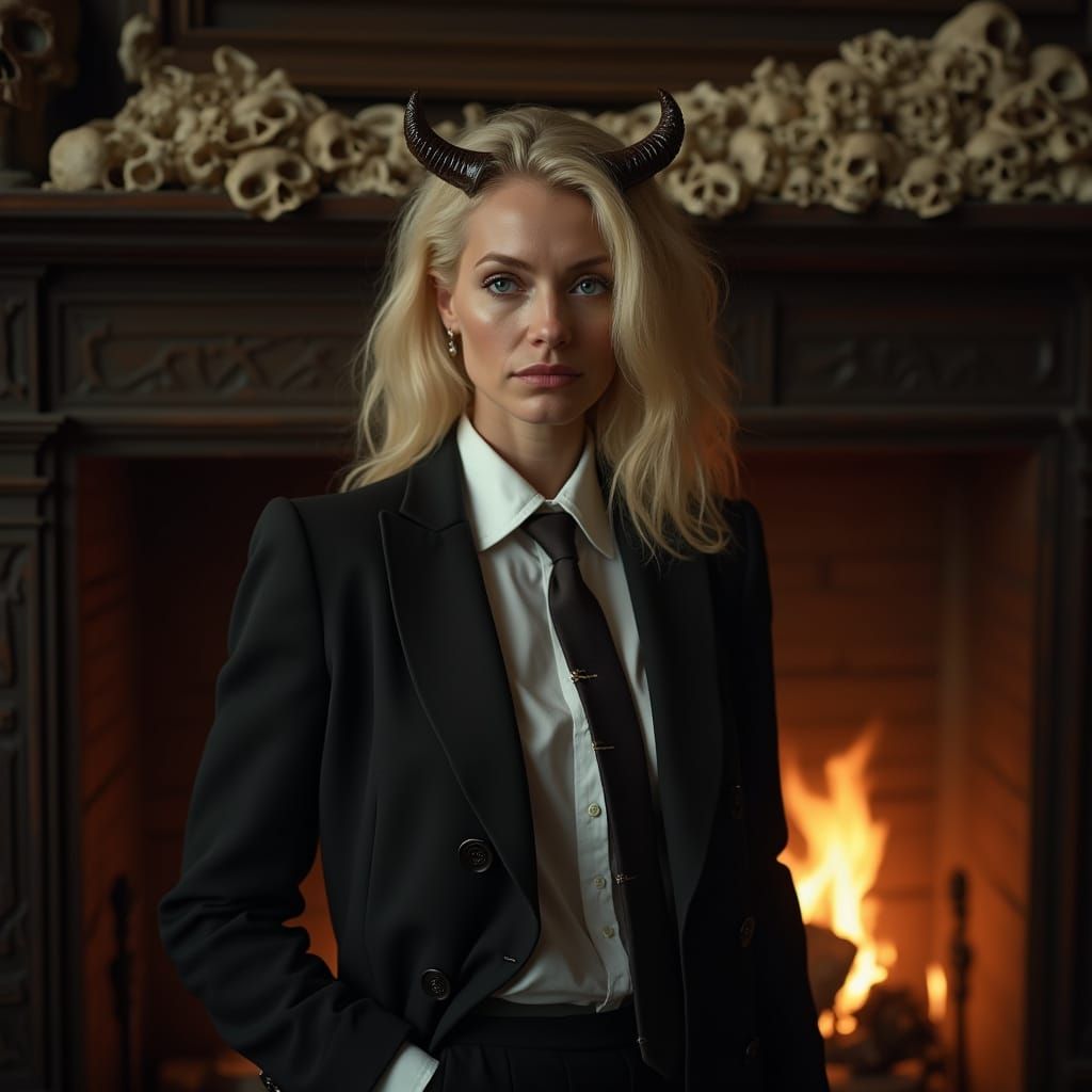 Photorealistic Portrait of a Confident Woman with Elegant Ho...