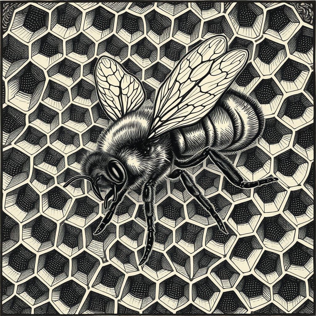 Bee in bee hive, Albrecht Dürer style