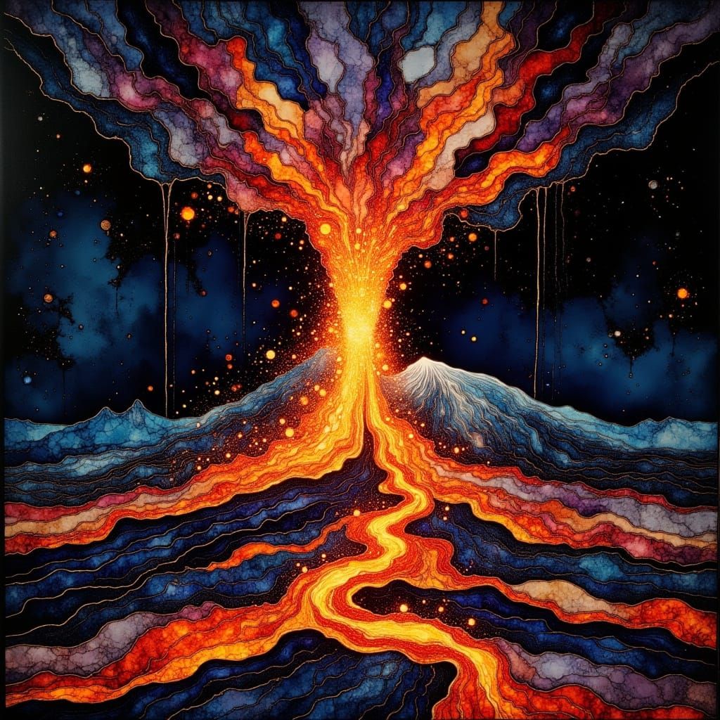 Hawaii Kilauea Volcano Eruption at Night