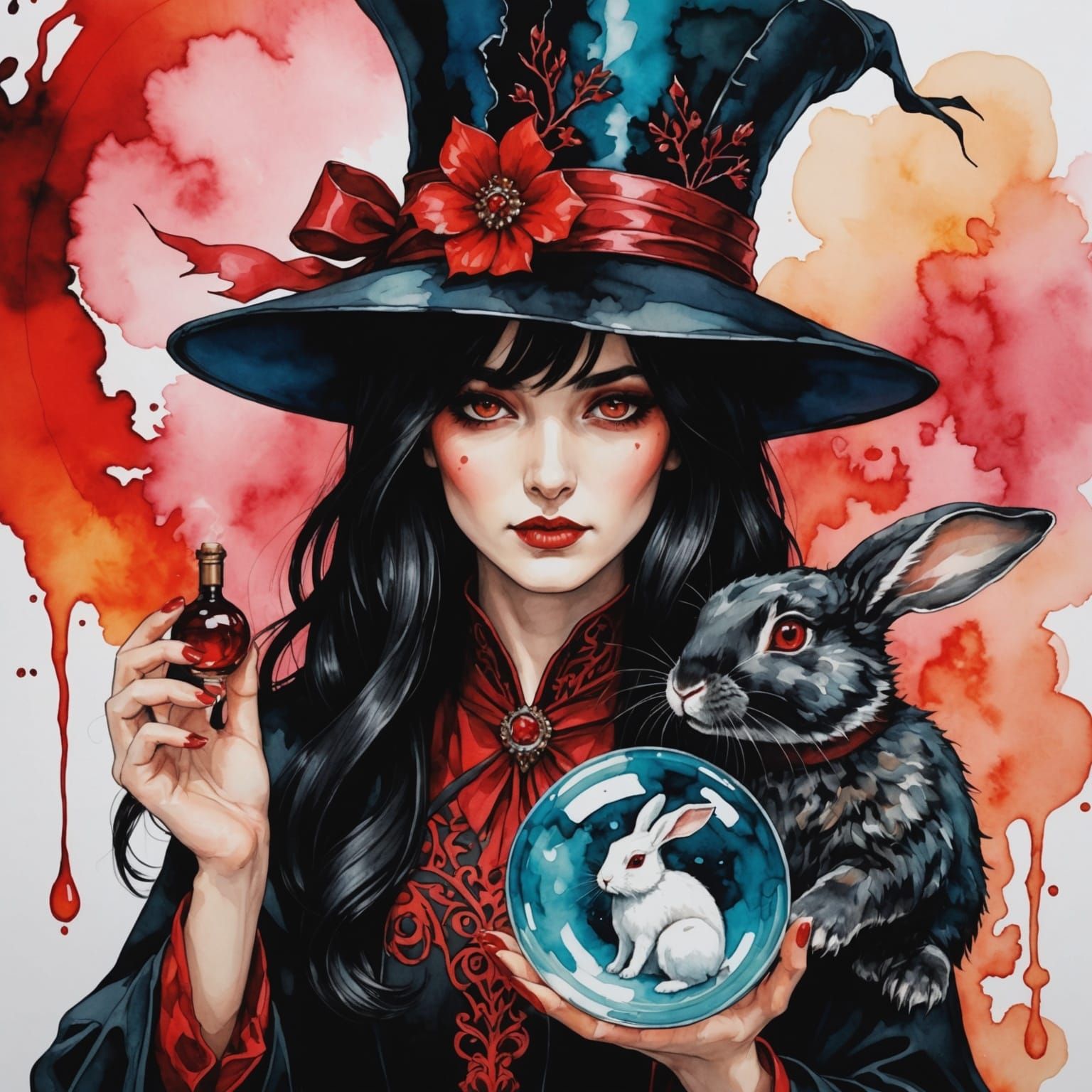 Red Eyed Magician Pulls Rabbit, Alcohol Ink Art