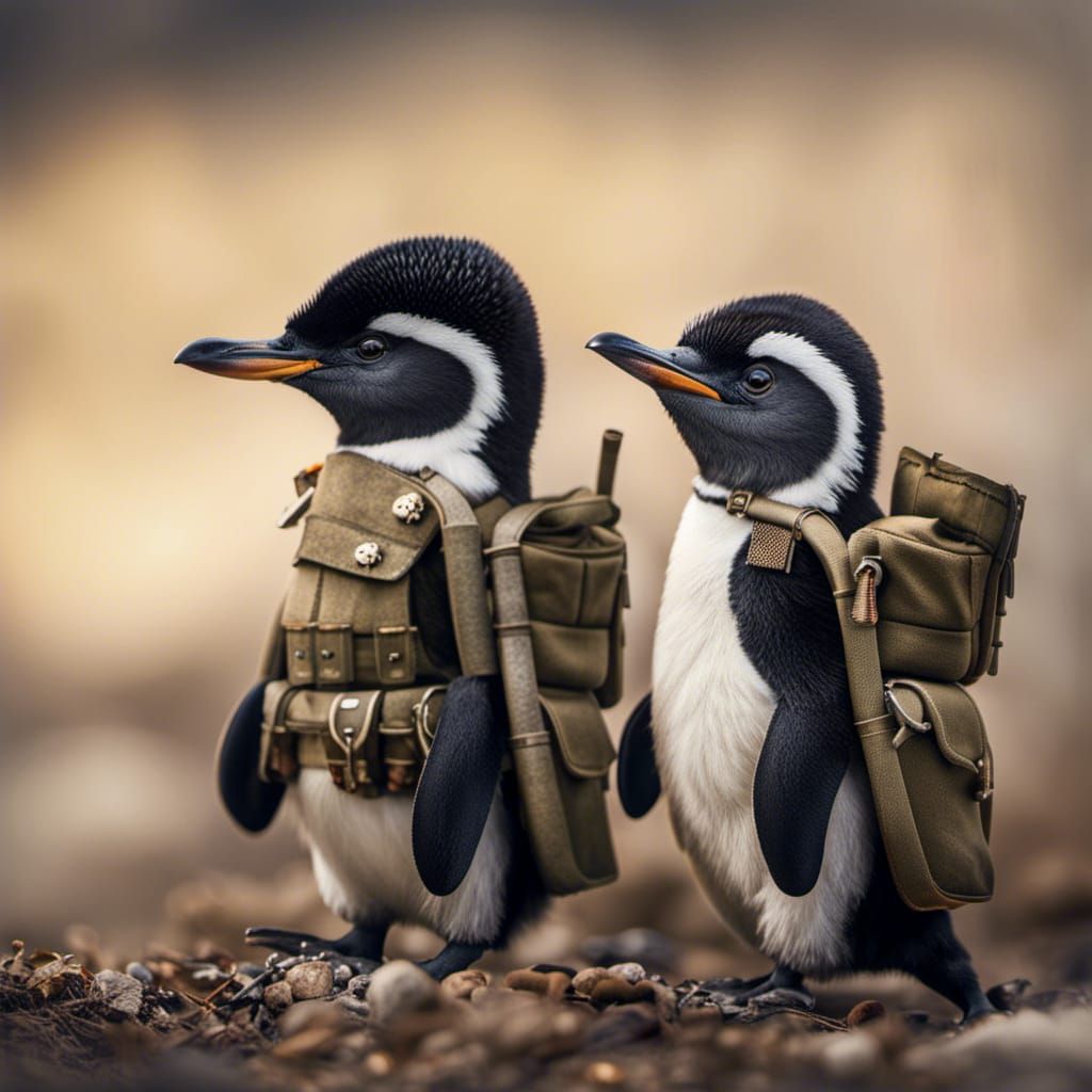 Penguin Soldiers in WWII, Hyperrealistic Photography