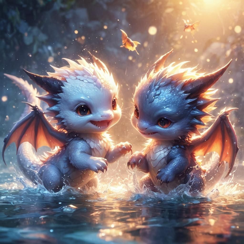 Mythical Dragons Play in Water: Anime Style