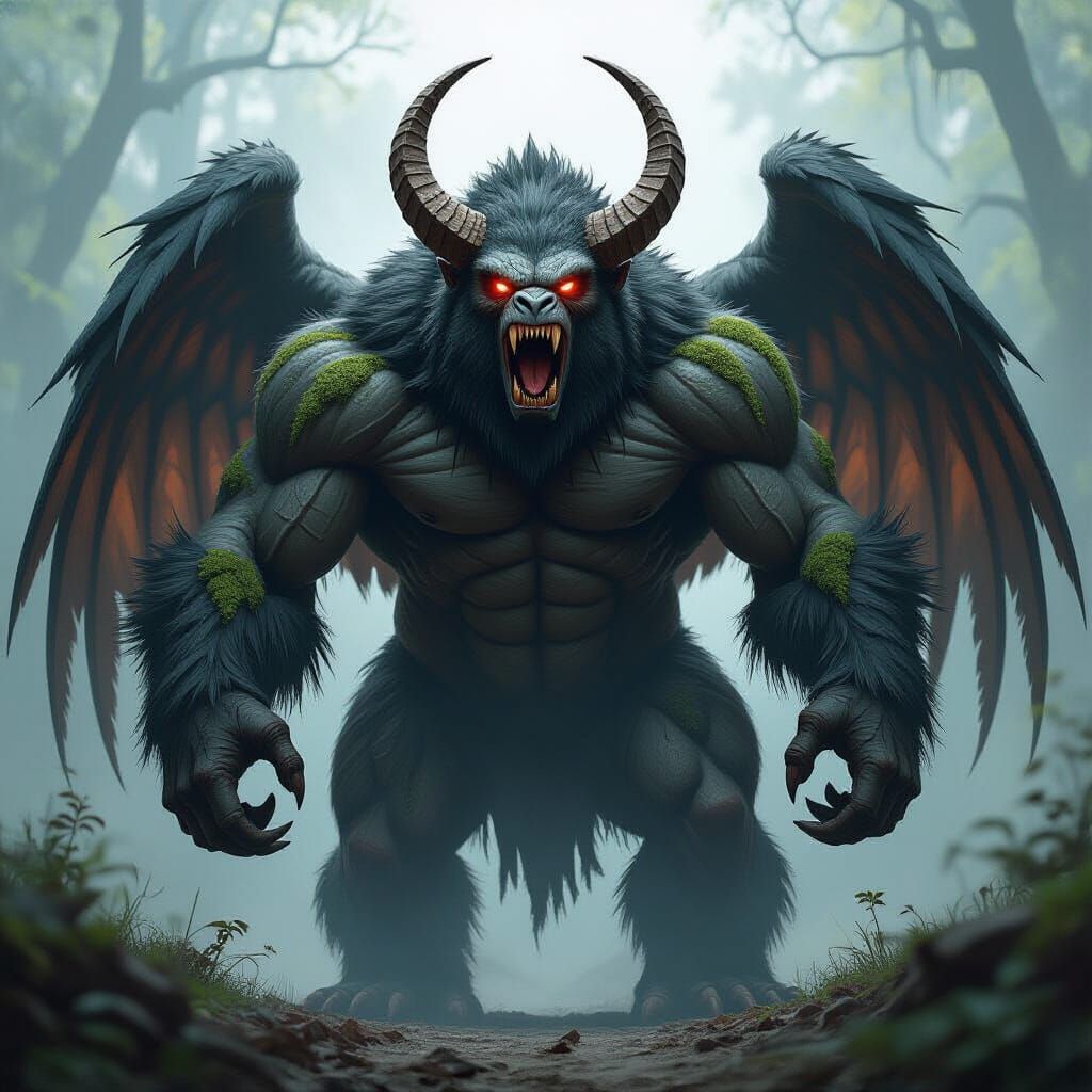 Giant Gorilla-Hawk Monster with Serrated Beak