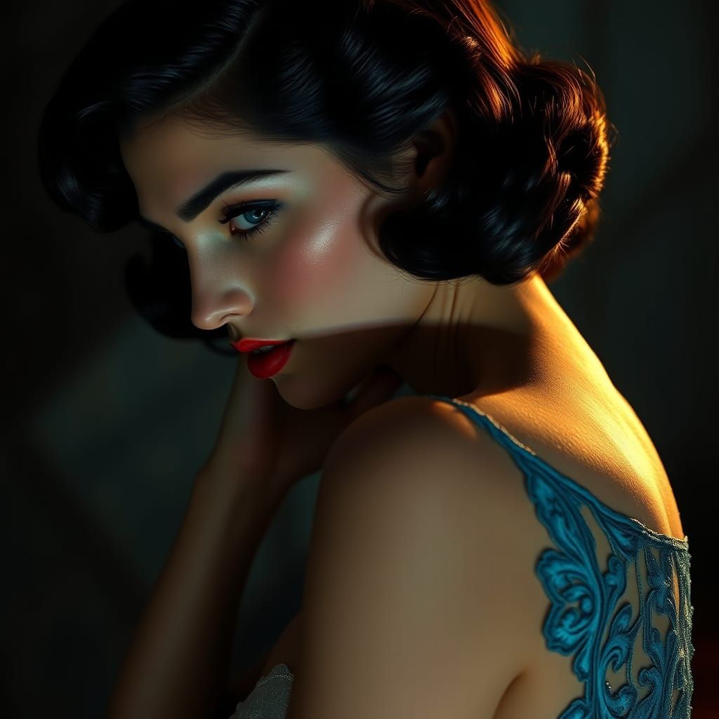 Glamorous Woman in Art Deco Film Noir Style
