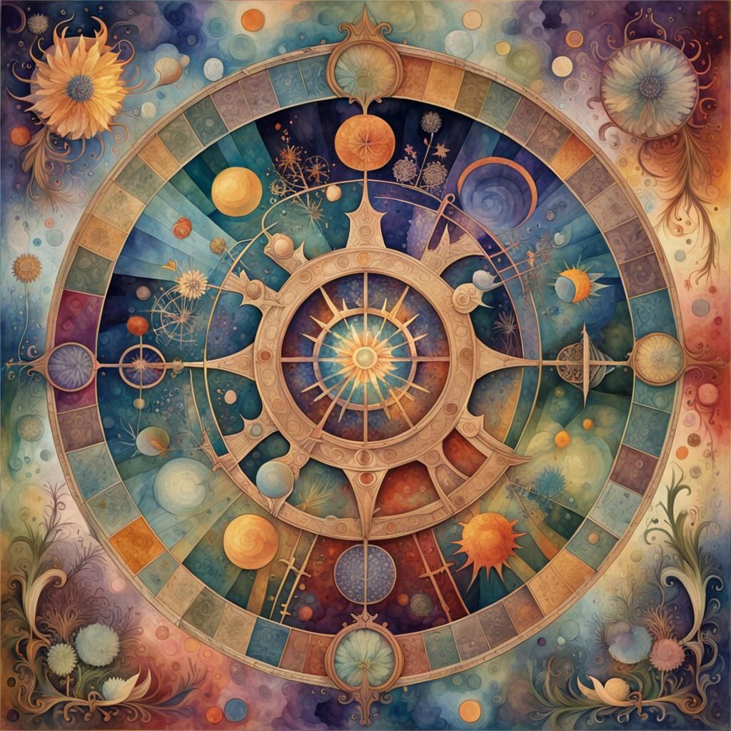 Colorful AI Forecast with Astrological Symbols in Watercolor