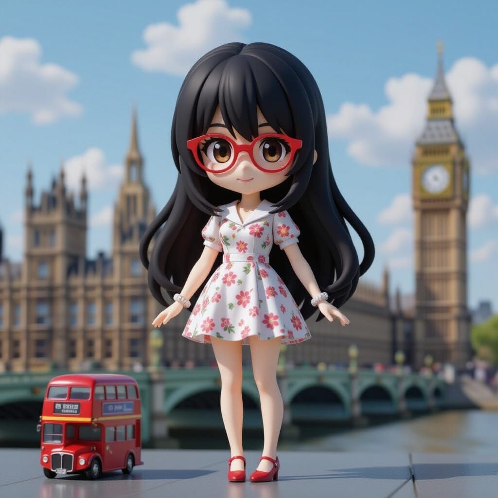 Pretty Woman in Fashionable Dress Posing in London Diorama
