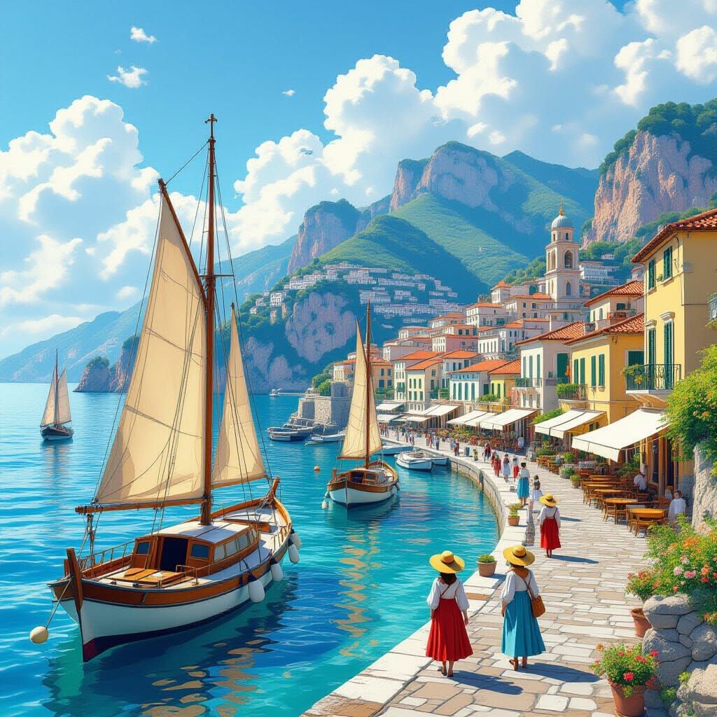 Sorrento Coastal Town: Realistic 3D Anime Art