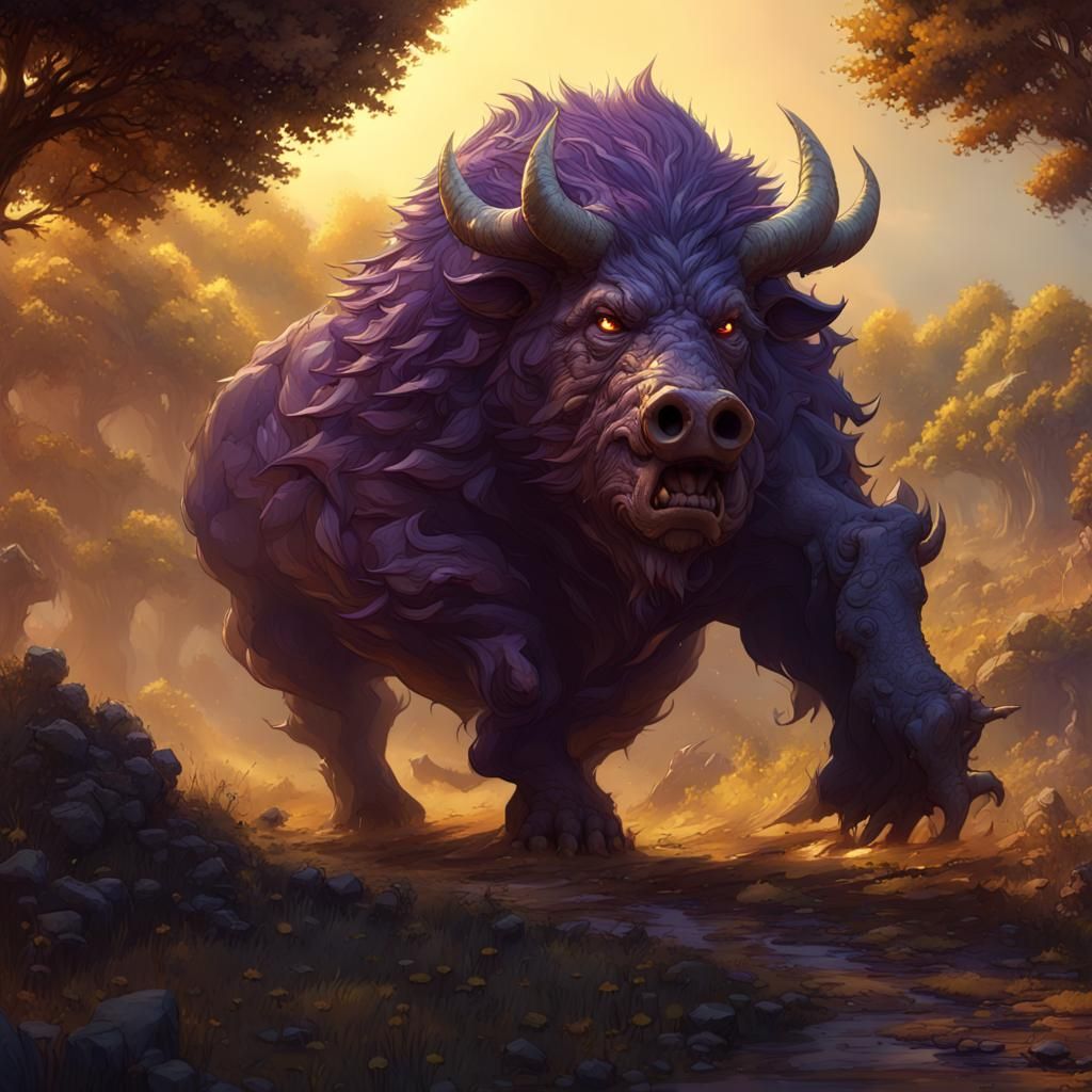 Erymanthian Boar Rampage: Dark Fantasy Concept Art