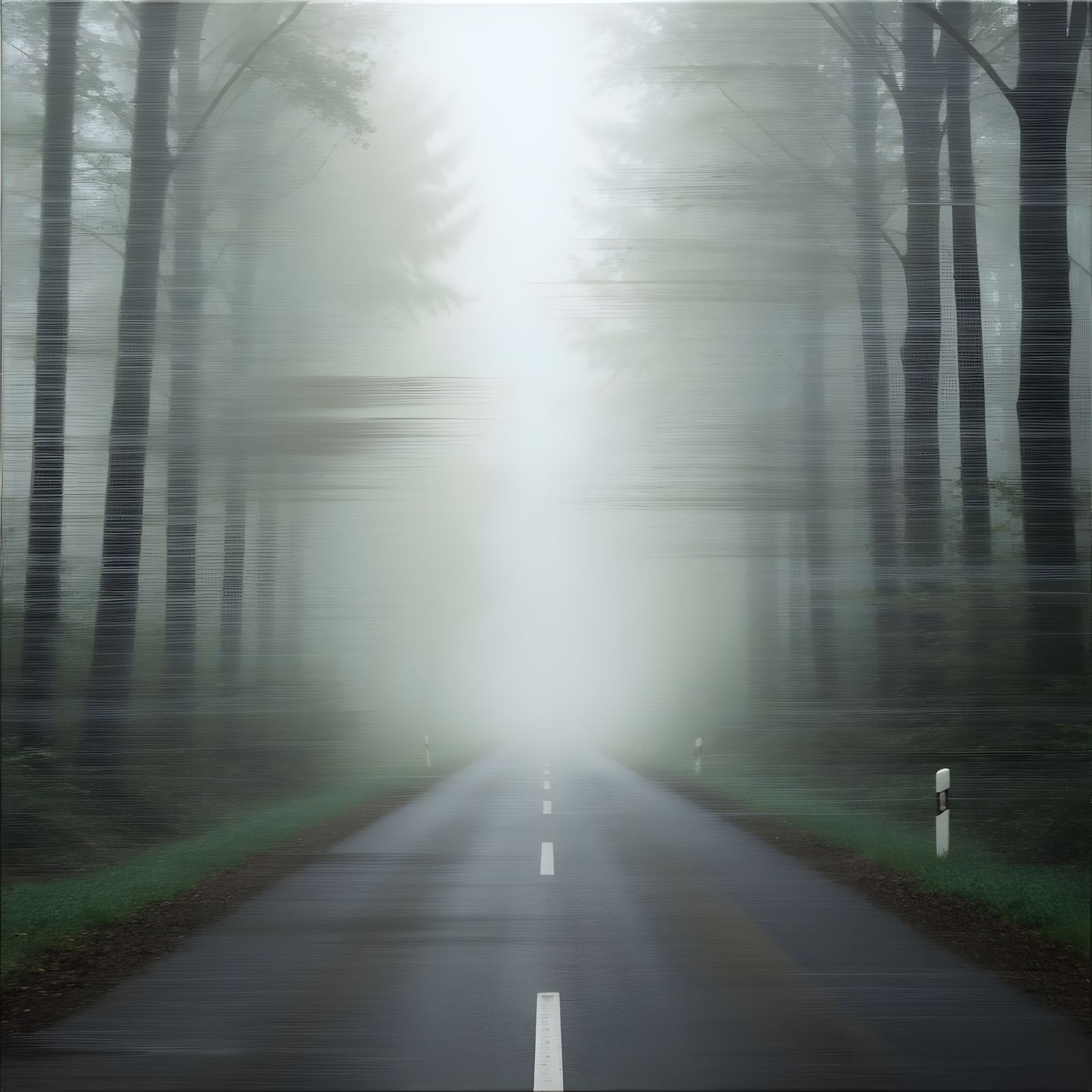 Atmospheric Forest Road Painting in Gerhard Richter Style