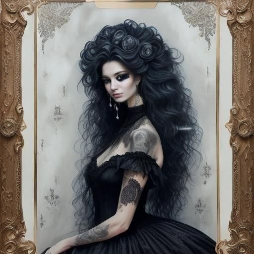 Gothic Man in Black Lace Gown, Watercolor Style