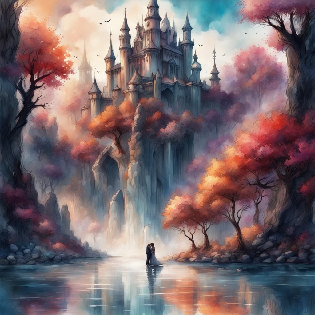 Watercolor Sketch of Love: Detailed Matte Painting