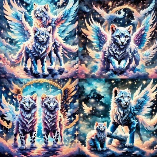 Whimsical Fairy Hugs Kitten in Colorful Floral Wonderland