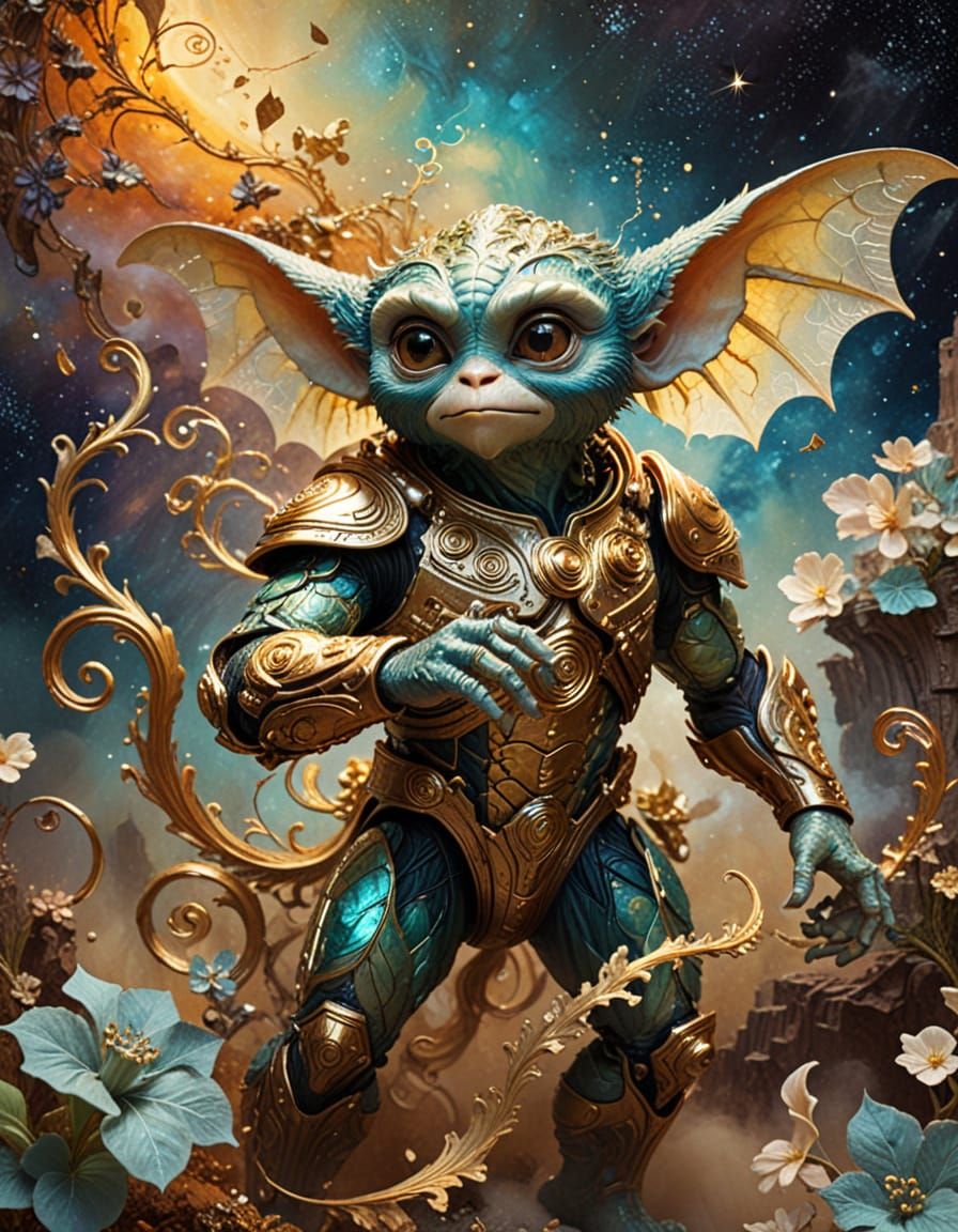 Gremlins Movie Poster Reimagined in Futuristic Impasto Style