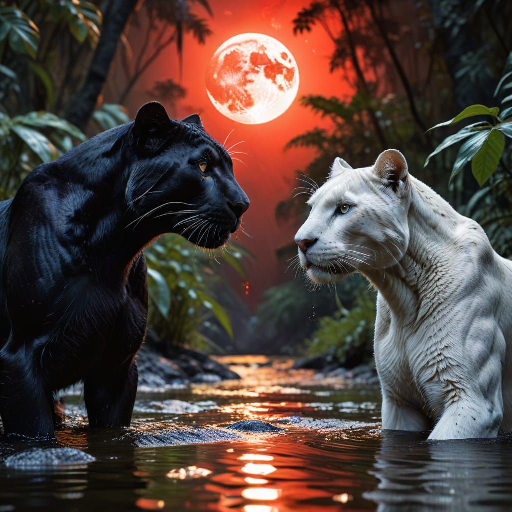 Blended Black and White Panther Jungle Scene