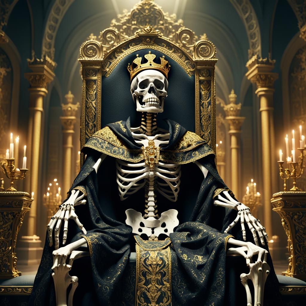Skeleton King on Throne in Dark Fantasy Style