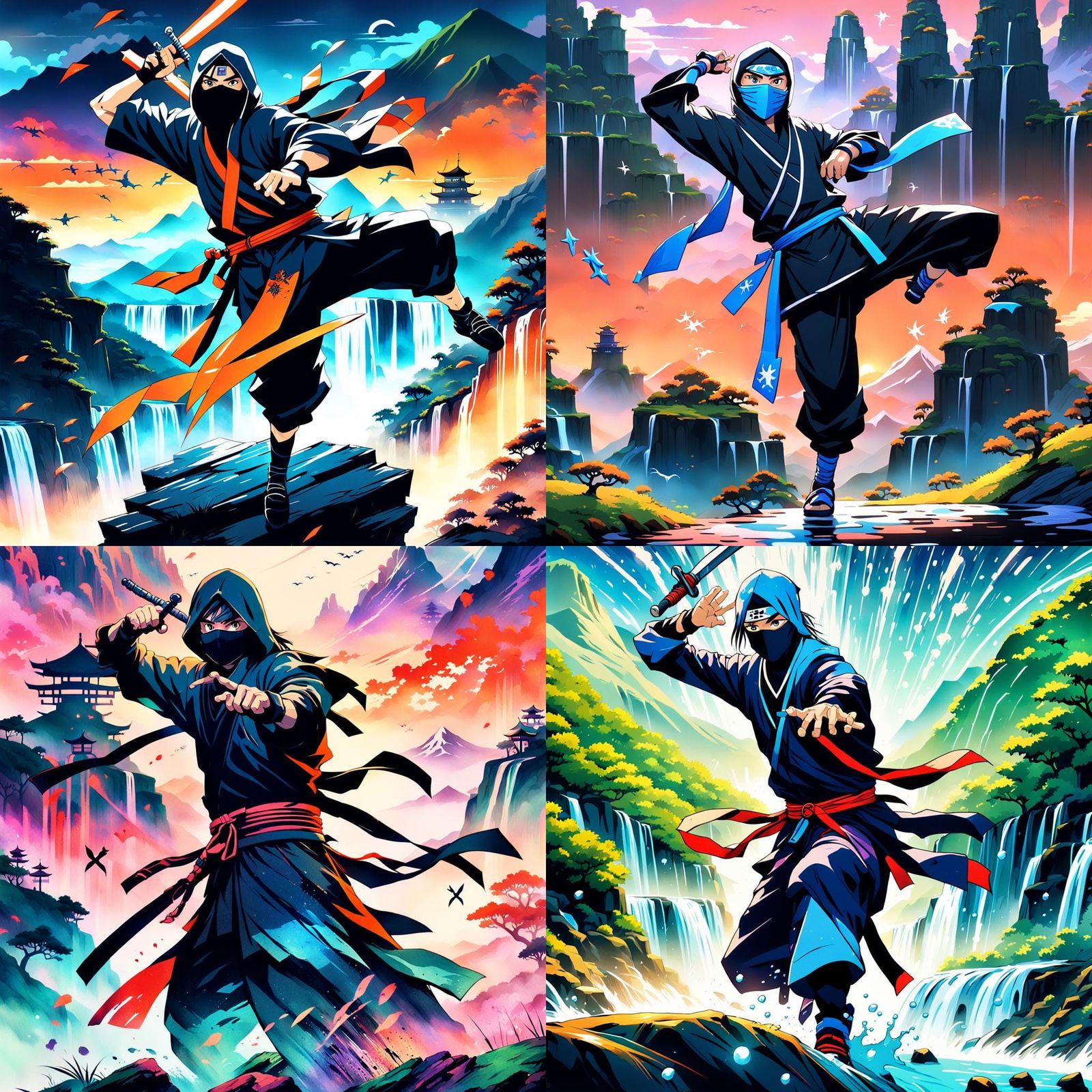 Dancing Ninja with Shurikens in Anime Style