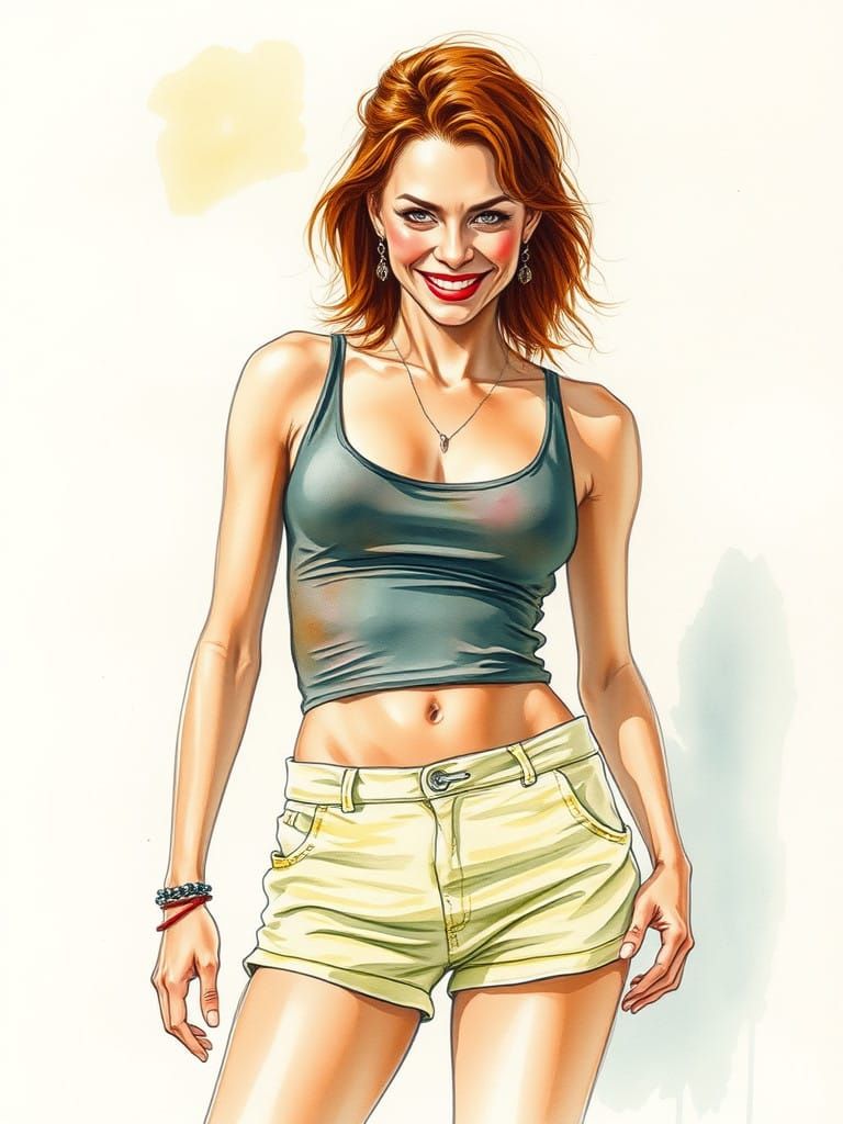 Exotic Dancer Mata Hari in Watercolor, Captured in a Mischie...