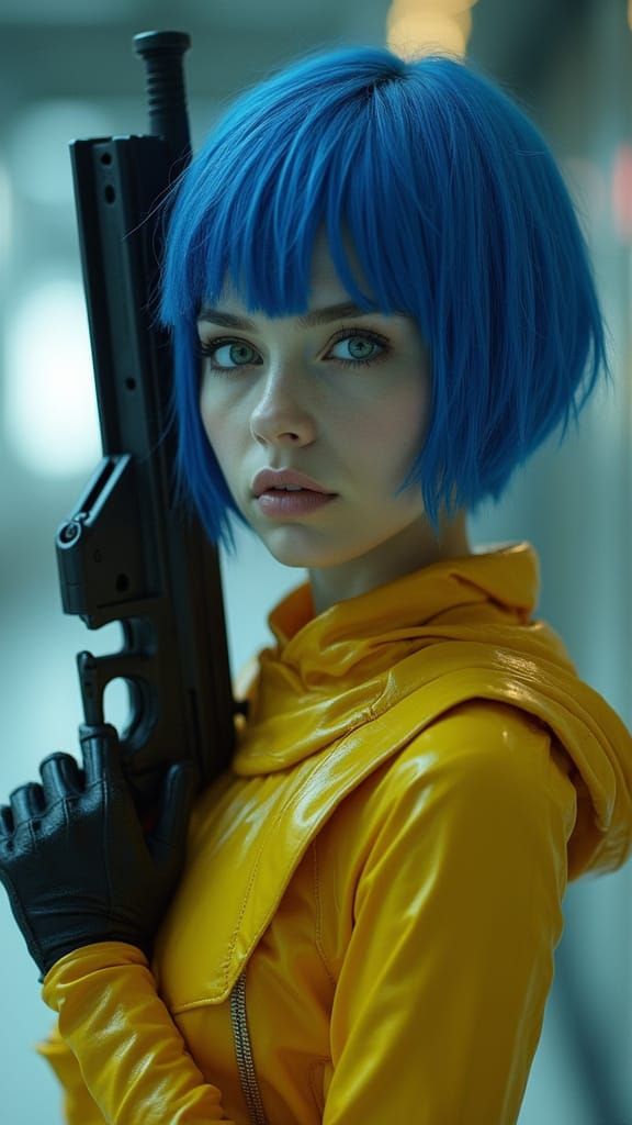 Alien Girl with Gun in Sci-Fi Photoshoot