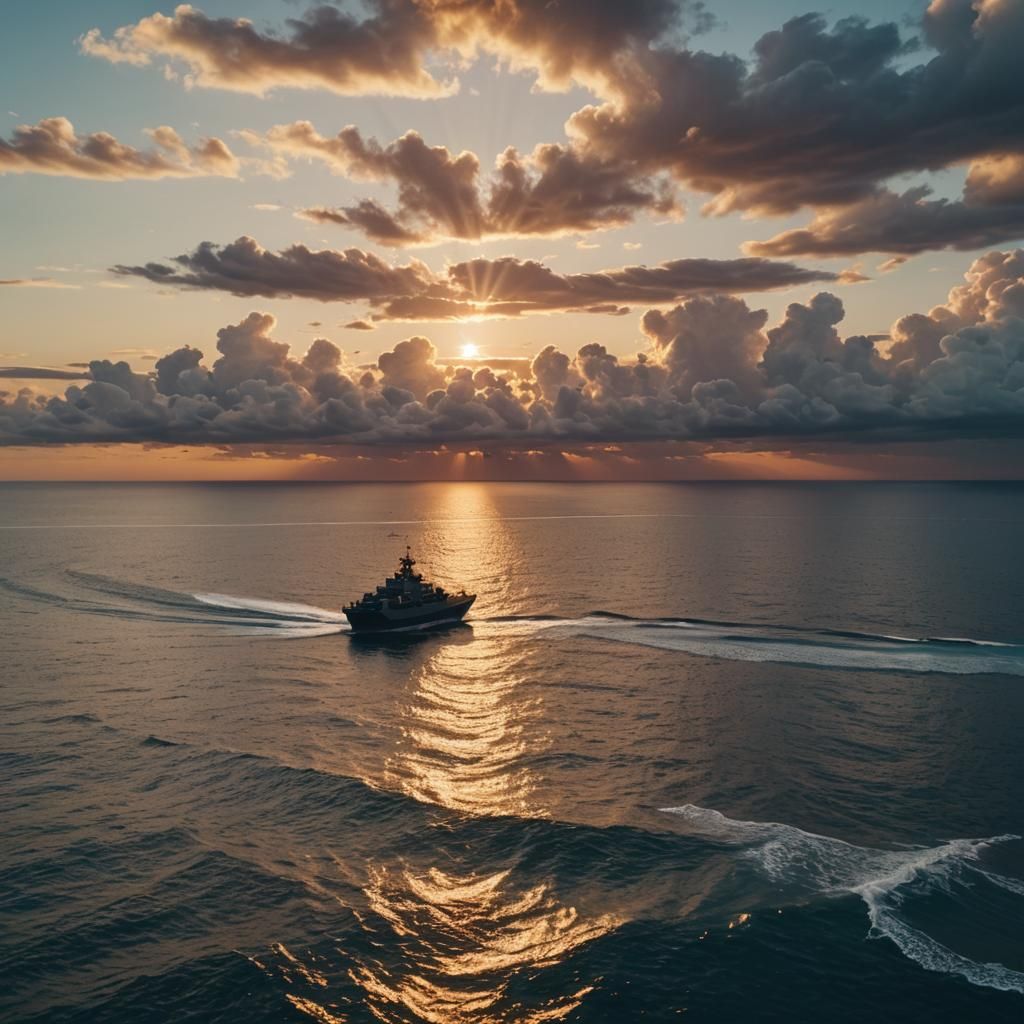 Cinematic Starship Sunset: Aerial Film Still