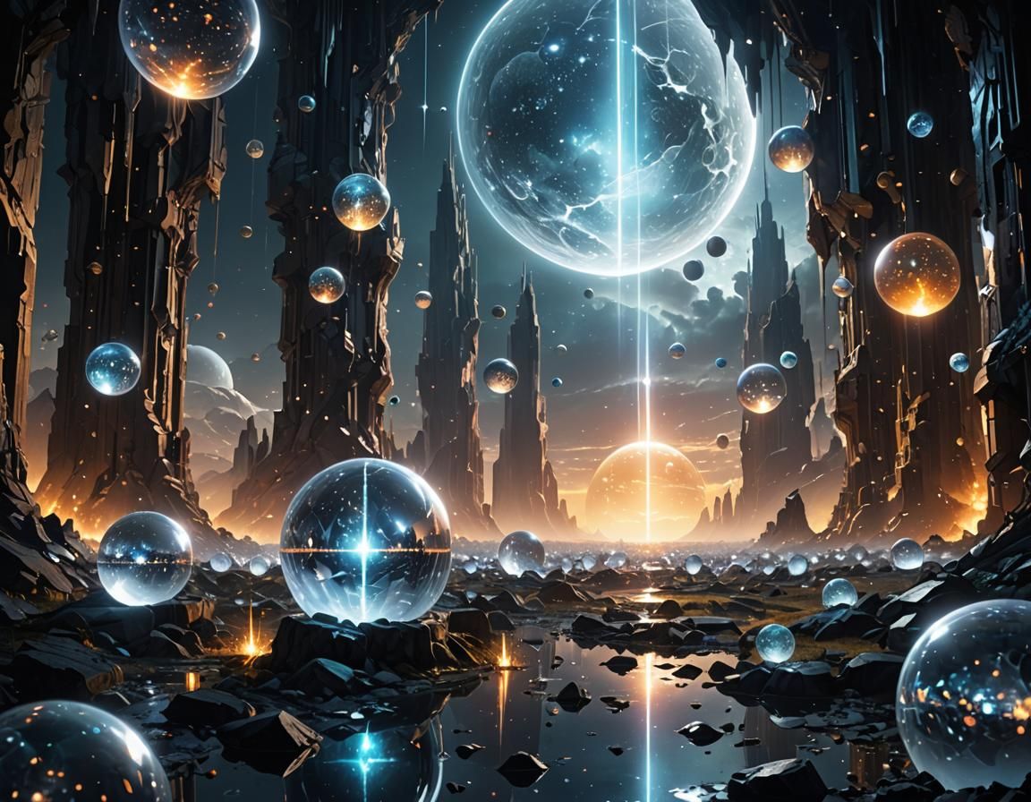 Glowing Orbs of Crystalline Light in Digital Painting
