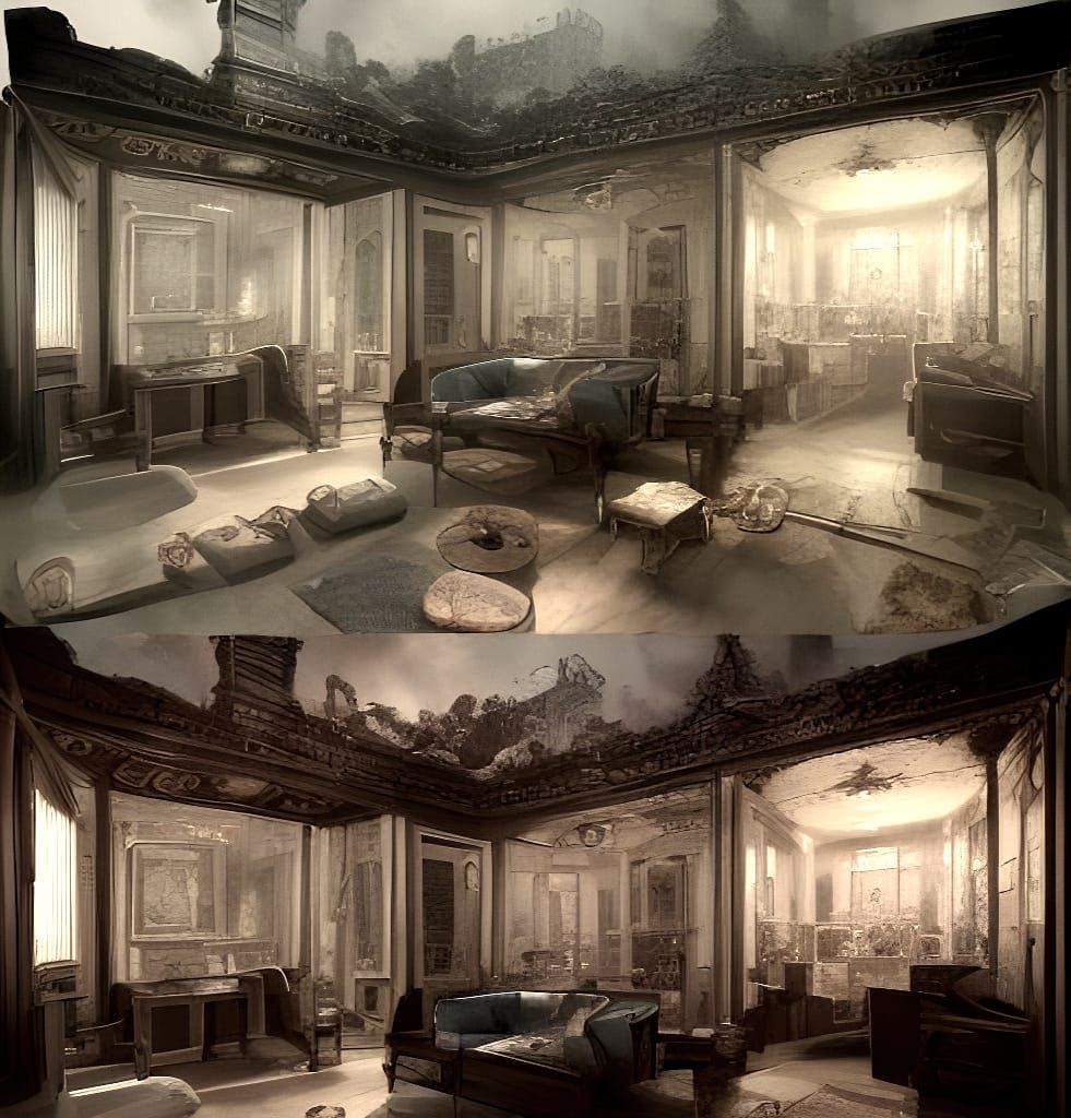 Epic Haunted Dollhouse in 1950s Cinematic Style