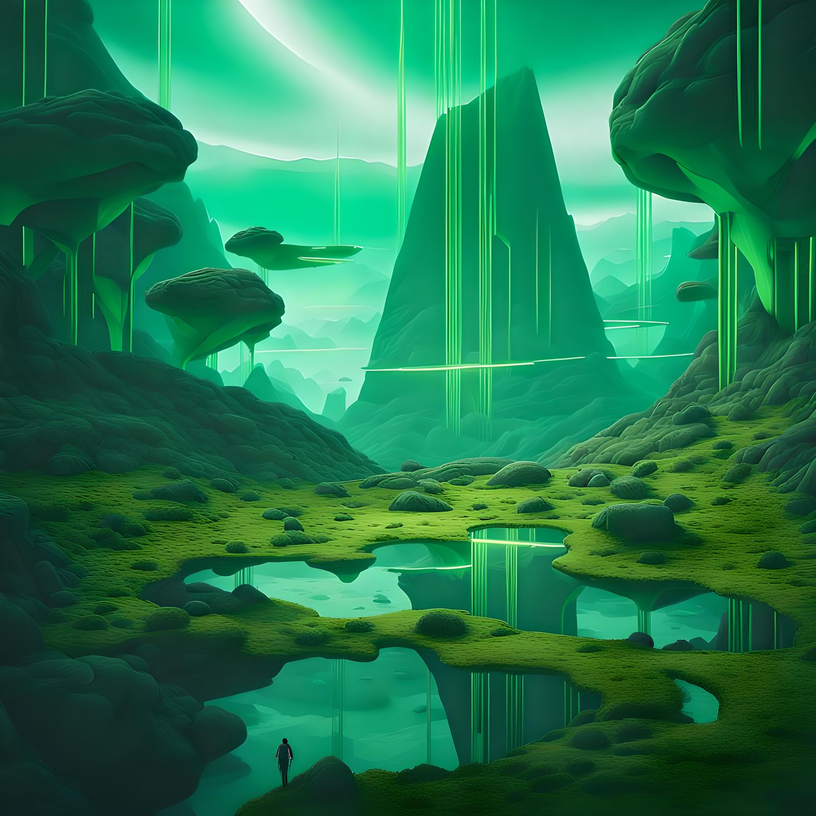 Green Futuristic Landscape in Cinematic Style