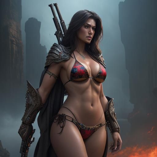 Bikini-Clad Woman with Shotgun: Digital Matte Painting