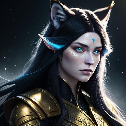 Lynx Woman in Jewel Dress, Hyperrealistic Fantasy Portrait