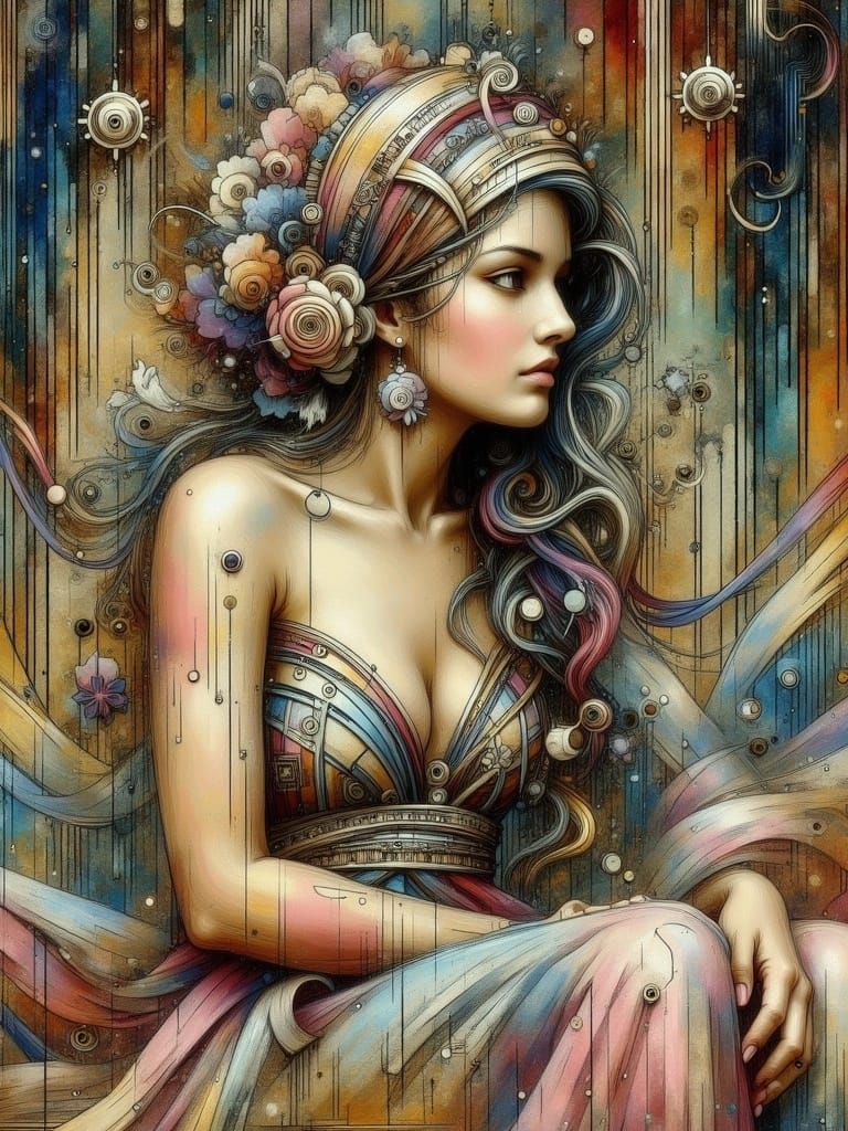 Regal Fantasy Portrait with Intricate Turban and Flowers