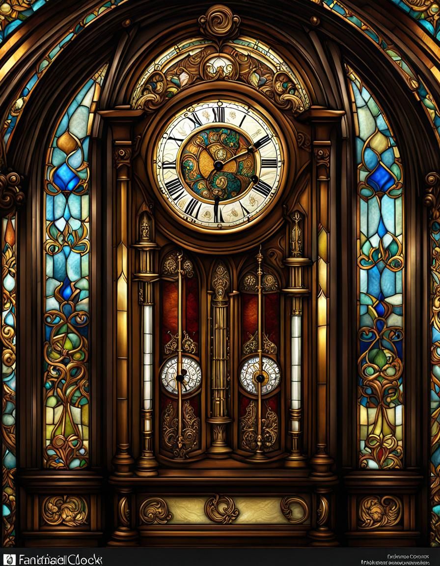 Stained Glass Grandfather Clock Masterpiece