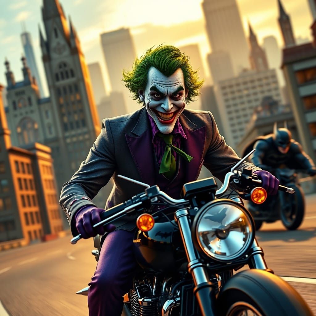 Maniacal Joker Escapes Gotham on High-Speed Motorcycle