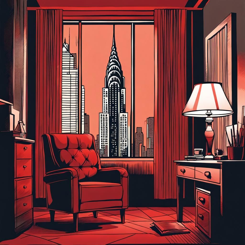 Art Deco Office with Chrysler Building Drawing