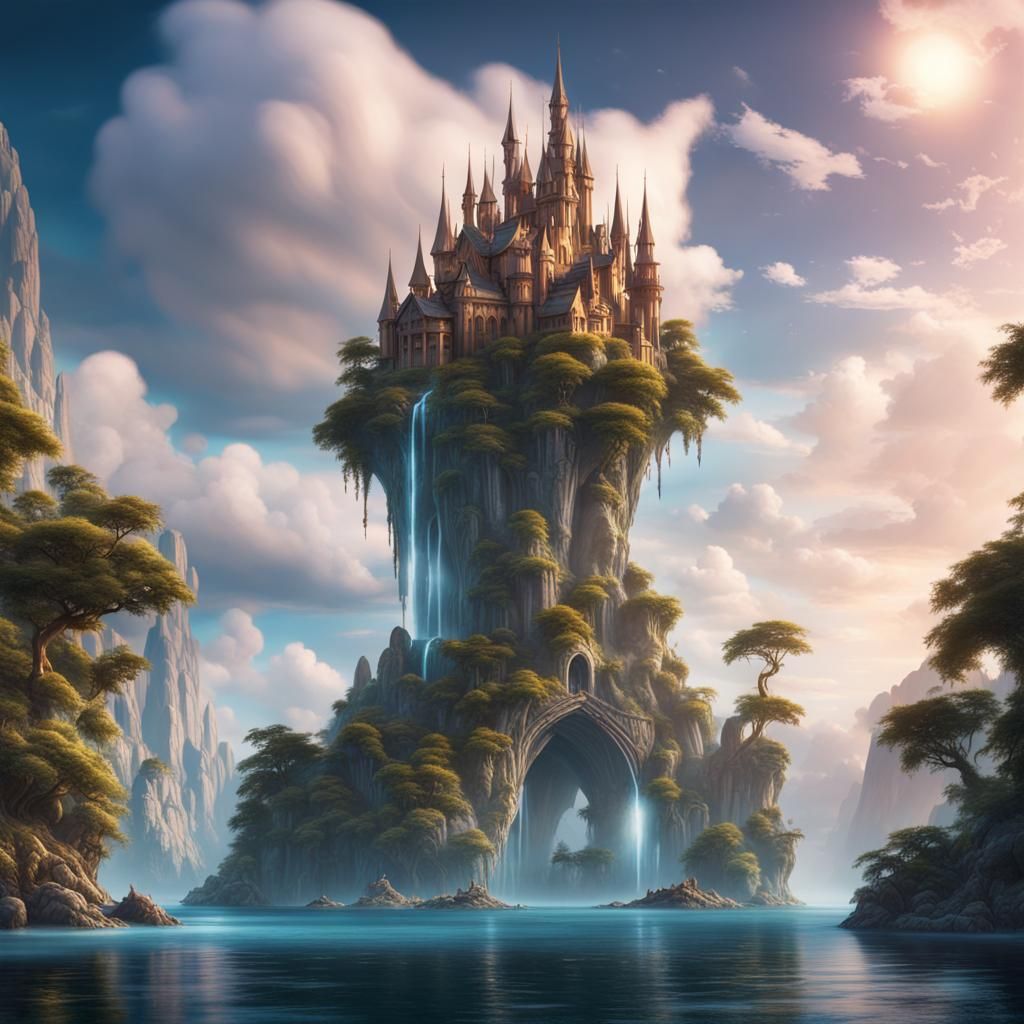 Angelic Enchanted Island: Detailed Fantasy Concept Art