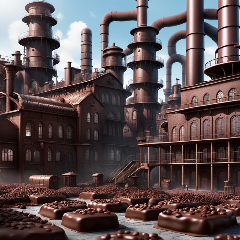 Detailed Matte Painting of a Chocolate Factory